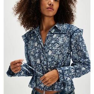 Free People Floral Ruffle Peplum Blouse